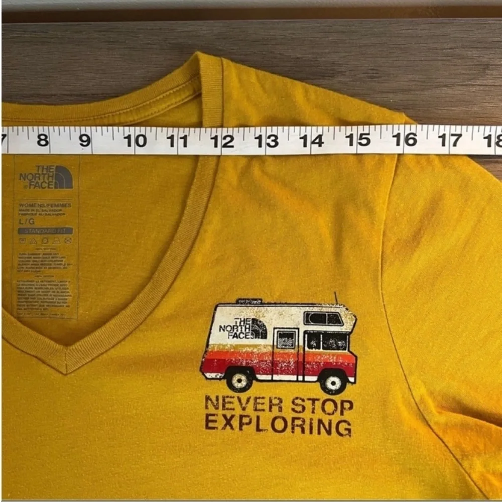 The North Face Mustard Yellow Never Stop Exploring RV  V-neck Tee Large - Picture 4 of 6